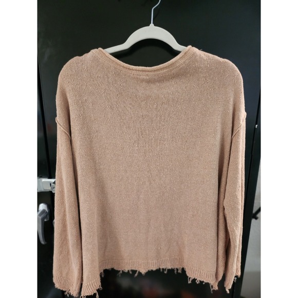 Free People Prism Boho style oversized sweater. Tan/brown. Frayed hem - Picture 2 of 4